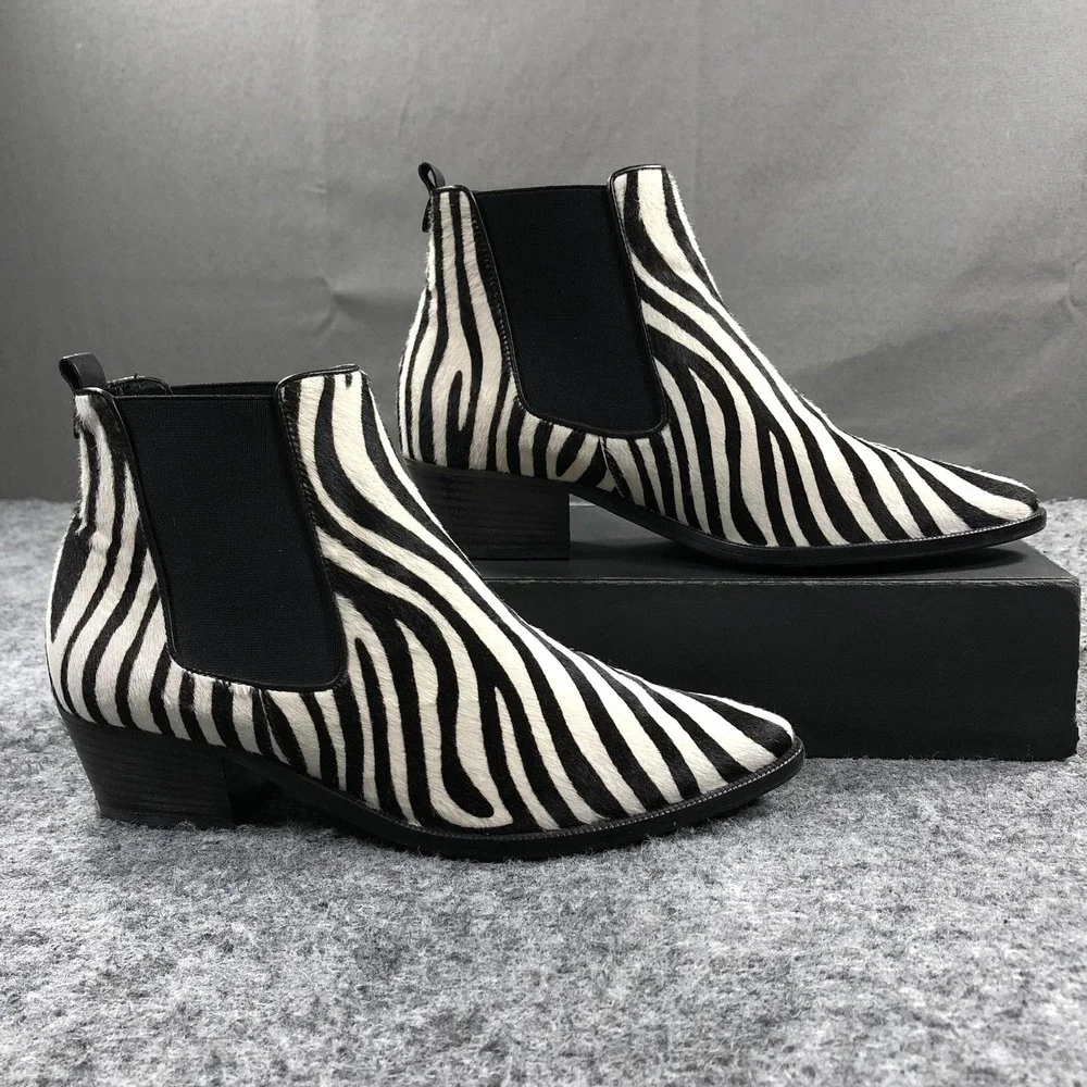 Kennel & Schmenger Boots Womens 7.5 Zebra Haircalf Chelsea Pointed Toe Ankle